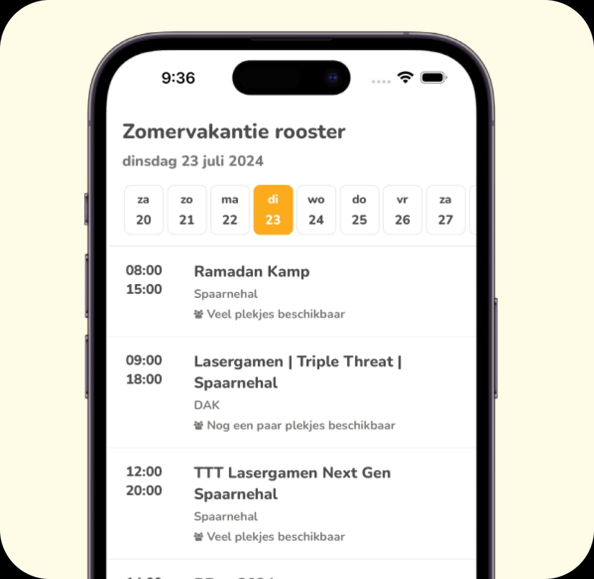 Rooster van de app